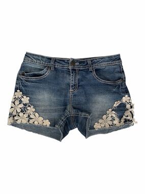 Imperial Star Jean Shorts Girls 16 Denim Crochet Floral Lace Adjustable Waist